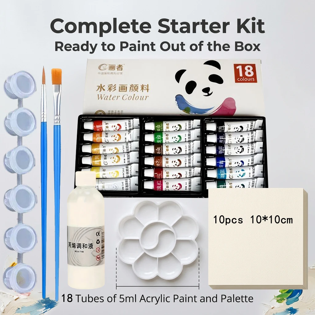 12/18/24 Color Watercolor Painting Kit with Palette 10 Sheets of Watercolor Paper 2 Oil Painting Brushes Acrylic Blending Liquid