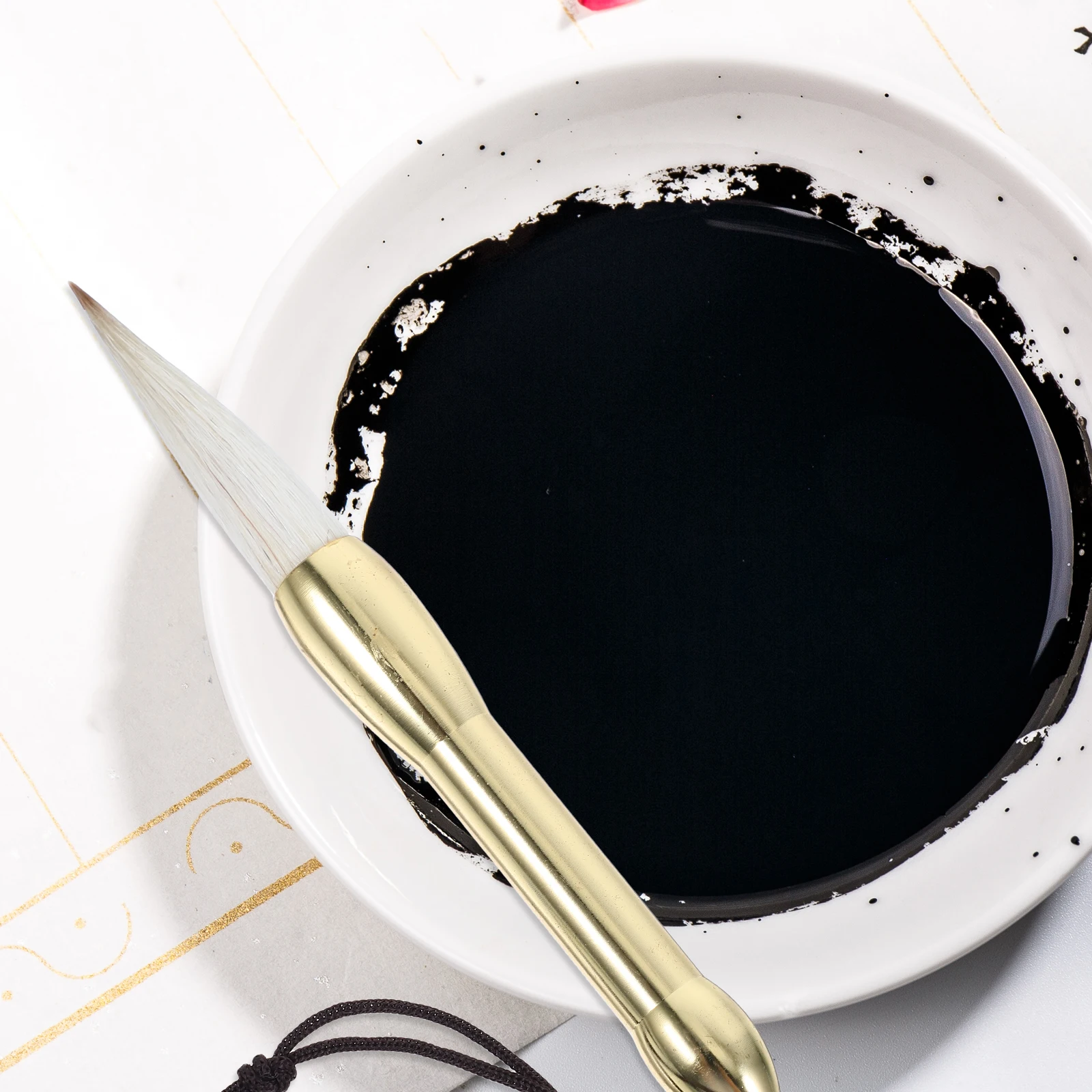 

Mini Pocket Chinese Calligraphy Brush Copper Handle Soft Tip Calligraphy Pen Smooth Writing for Chinese Painting Drawing Ink