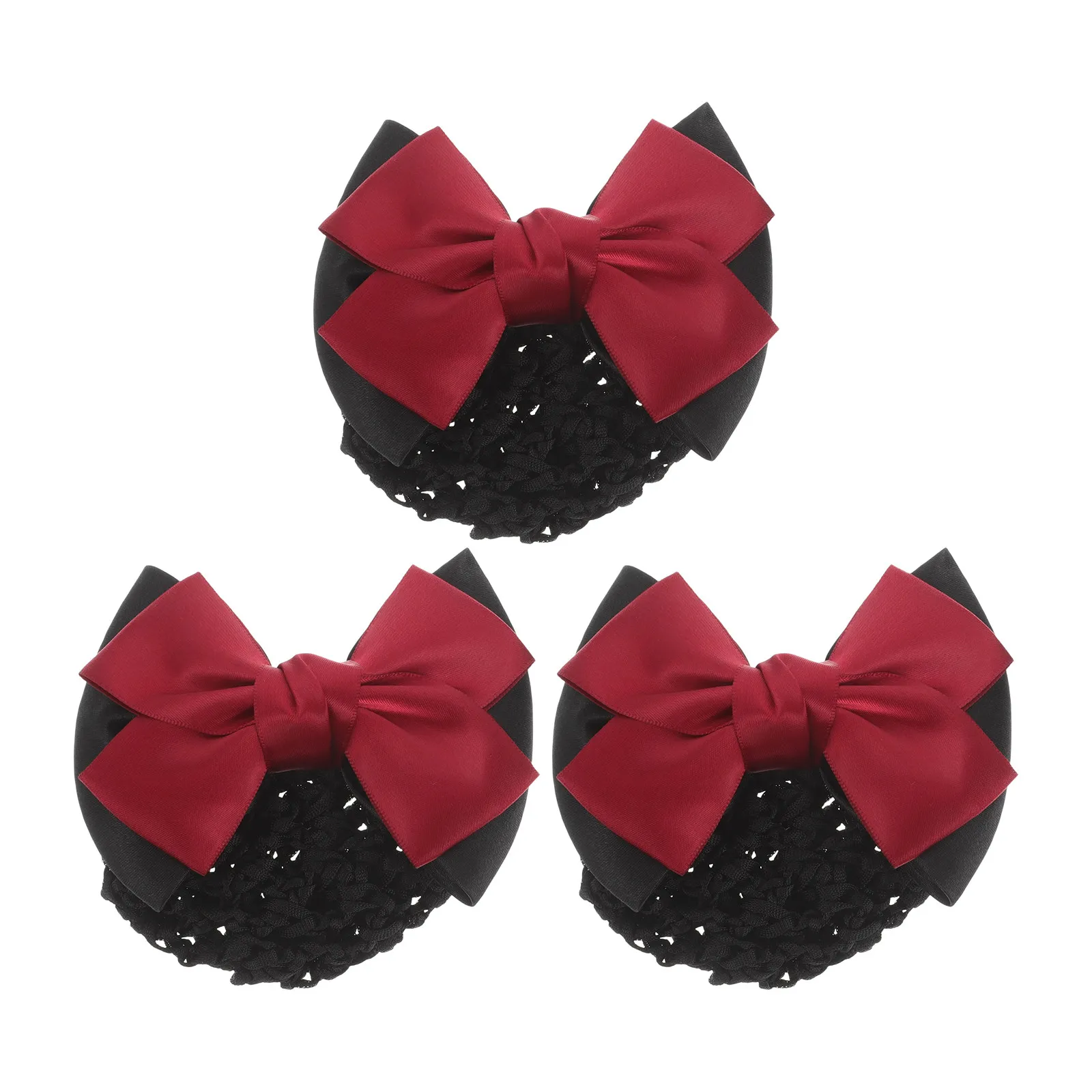

3Pcs Hair Snood Net Head Flower Net Bag Bun Bow Mesh Clip for Women Ladies Elegant Headdress Professional Office Wear Daily Use