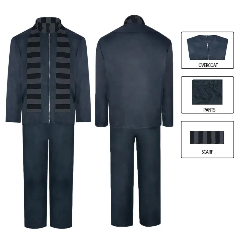 

Cartoon Movie Cosplay Miniones Thief Dad Gru Cosplay Costume Coat Pants Scarf Halloween Party Performance Anime Cosplay Costumes