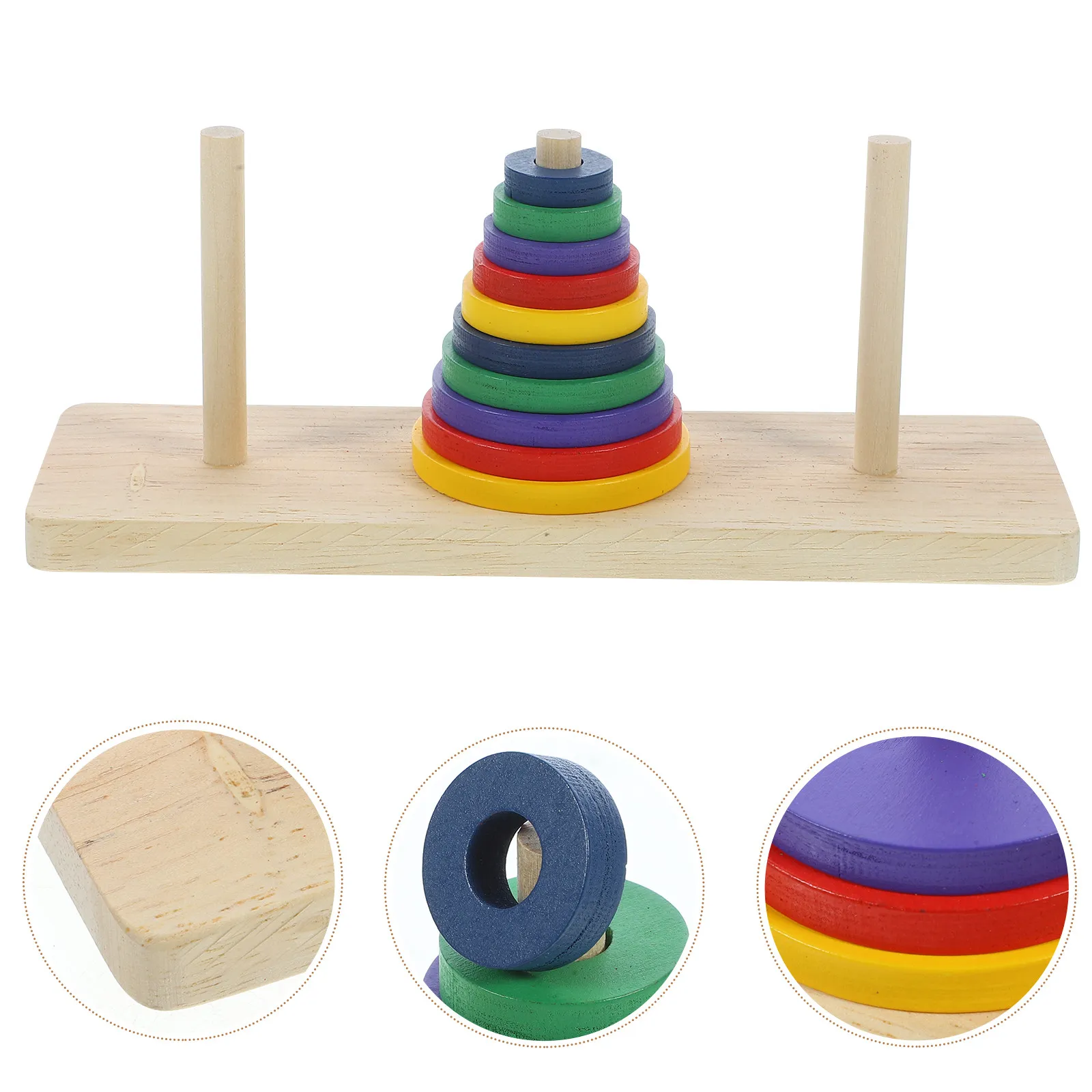 1Set Colorful Wooden Hanoi of Tower Puzzle Intellectual Board Game for Home Family Brain Exercise Logic Training view 4