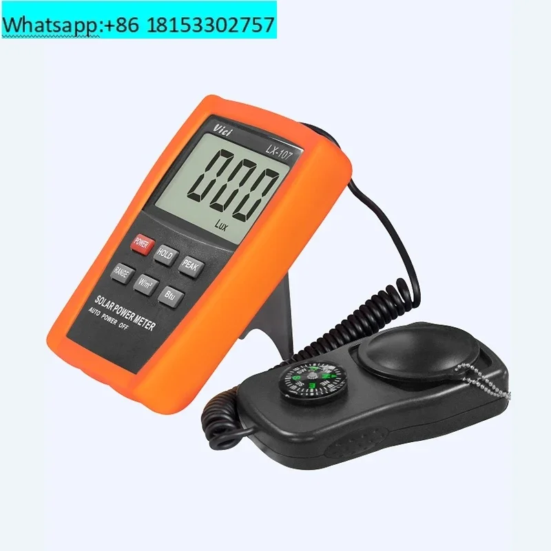 Vici Solar Power Meter LCD BTU Light Radiation Tester Compass Optical Solar Research Glass Light Intensity Data Peak Hold LX107