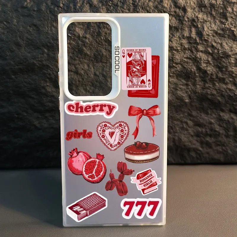 

For Samsung Galaxy S21 S23 S24 FE S25 S24 S23 S22 Ultra Plus Laser Phone Case INS Pink Girly Bow Fashionable Love Red Lips Cover