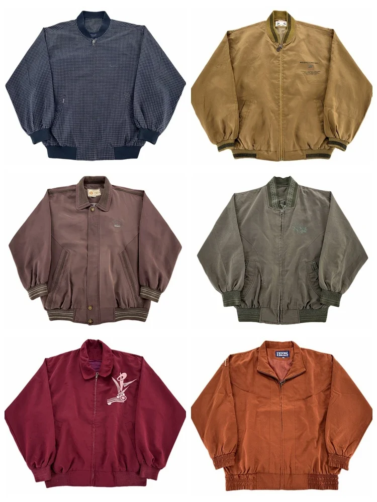 

Retro Vintage Baseball Jaet Spring Autumn Wear Cotton Fabric A-Line Workwear Sle Youth Faion Stand Fit Zipper Closure