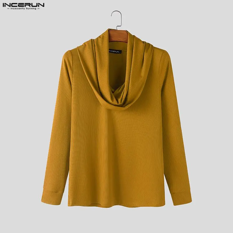 

INCERUN Men T Shirt Solid Color Knitted Long Sleeve 2026 Men Clothing Streetwear Spring Fashion Casual Male Tee Tops Camisetas