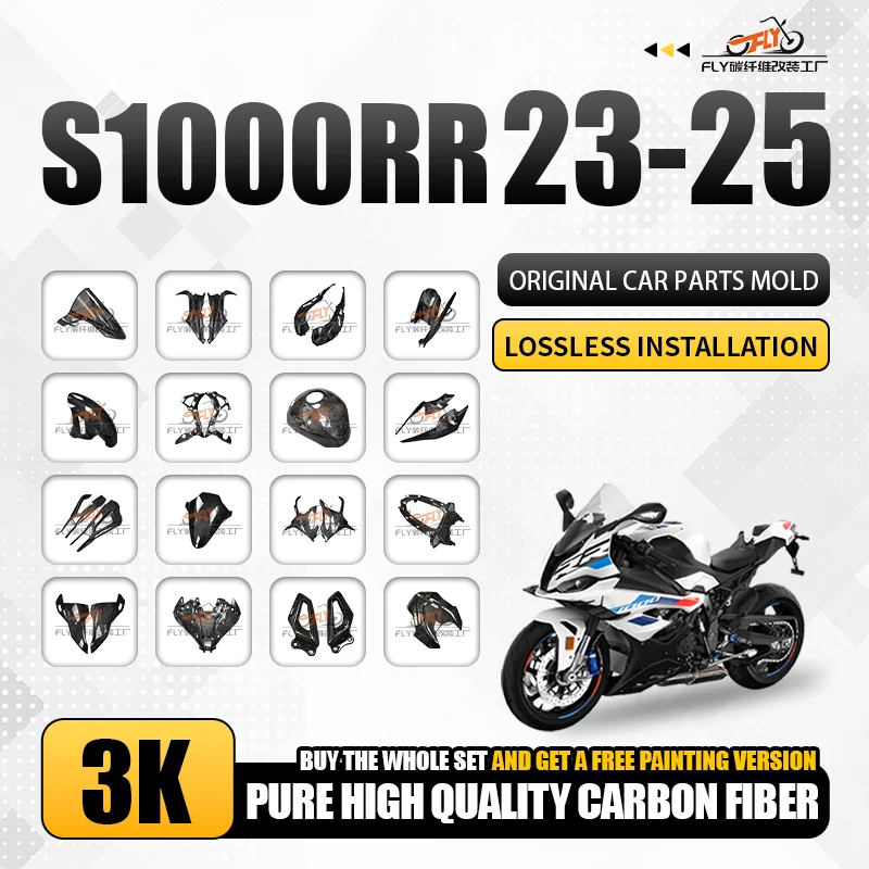

Подходит для 2023 2024 2025 Bwm Bmw S1000Rr Полный автомобильный корпус из углеродного волокна 3K Детали для модификации сухого углерода Аксессуары для мотоциклов Карбоновый дефлектор Фиксированное ветровое крыло Комплект обтекателя Bmw Double R Modificat