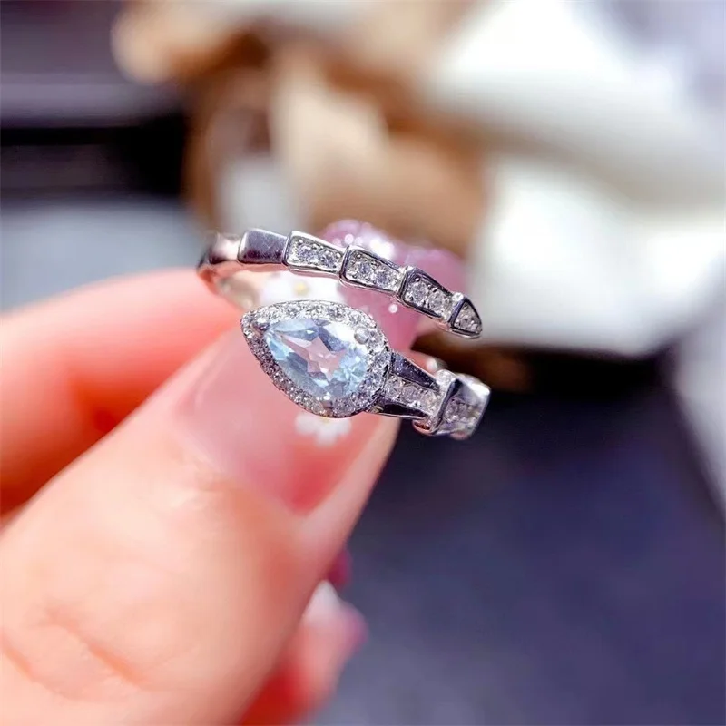 925 Sterling Silver Natural Aquamarine Wedding Ring for Women Snake Shape Birthday Gift Fine Jewelry with Certificate view 5