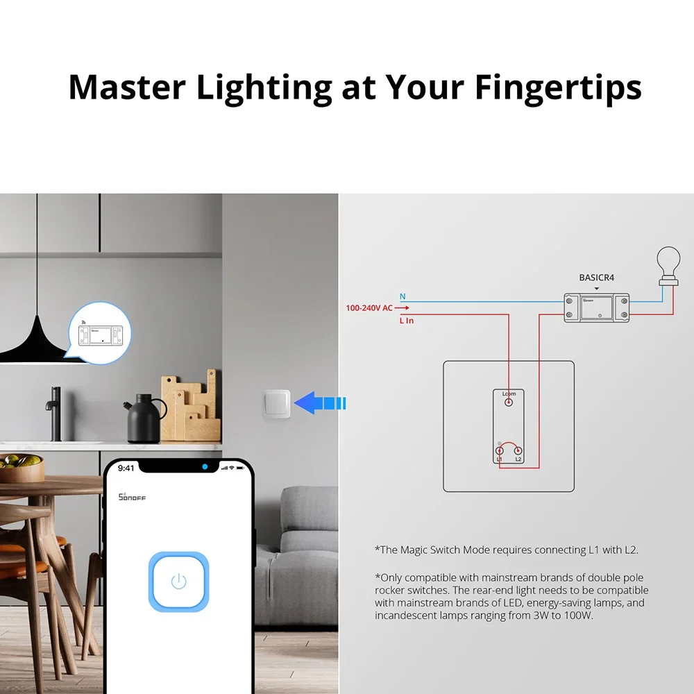 สวิตช์ไฟ WiFi BASICR4 1-10ชิ้นสมาร์ทโฮมรีเลย์สากลโมดูลจับเวลา ewelink รีโมทคอนโทรลผ่าน Google Alexa