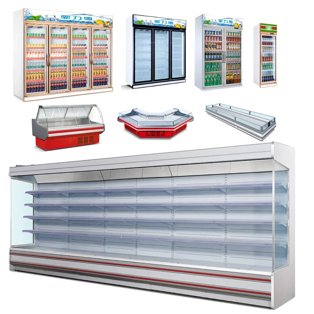 

Холодильное оборудование для супермаркетов Коммерческий вертикальный охладитель для безалкогольных напитков с молоком и открытой передней частью
