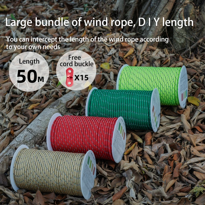 3F UL GEAR 2 mm 20 Meters Diameter Reflective Rope Camping Tent Line With 6 Free Knots Windproof Rope