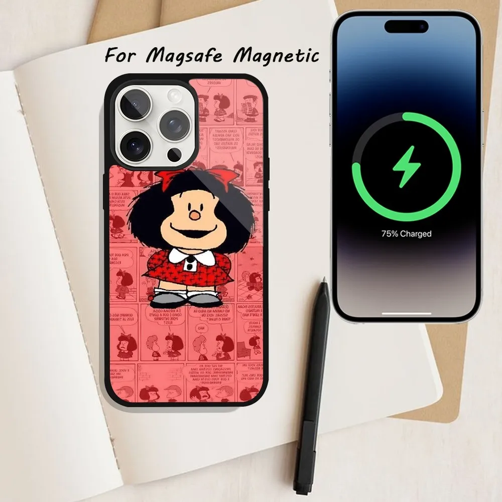 Cute M-Mafalda Phone Case  For iPhone 15 12 13 14 11 Pro Plus Max Magsafe Magnetic Wireless Charging shell