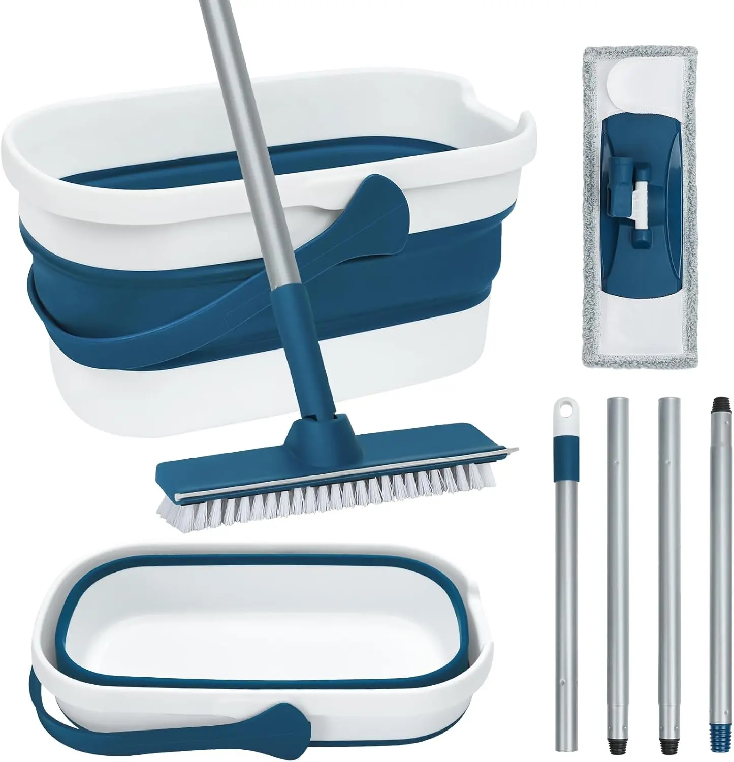 

Collapsible Mop and Bucket Set with Scrub Mop and Brush, Tile Laminate Hardwood Floor Brush and Flat Mops for Floor Cleaning,