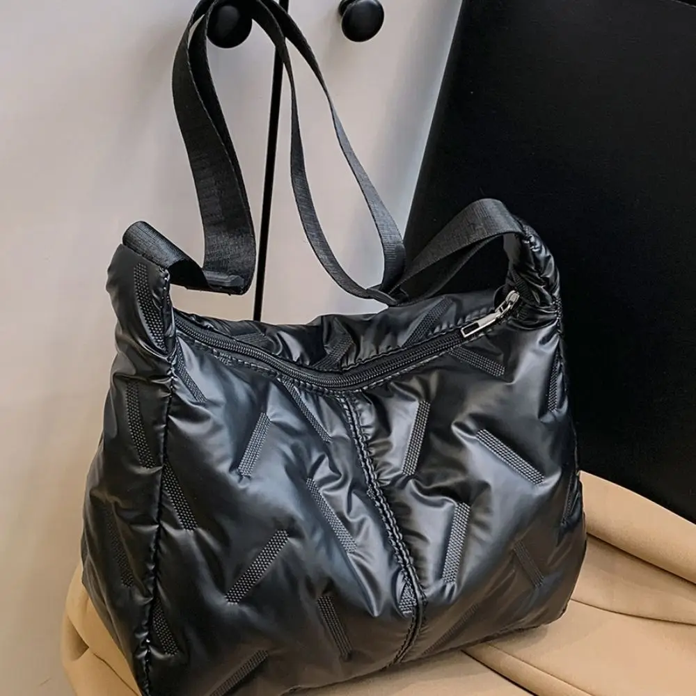 Cute Dumpling Bag Bright Space Cotton Tote Bag Large Capacity Korean Style Crossbody Bag Silver Down Nylon Handbag Girls