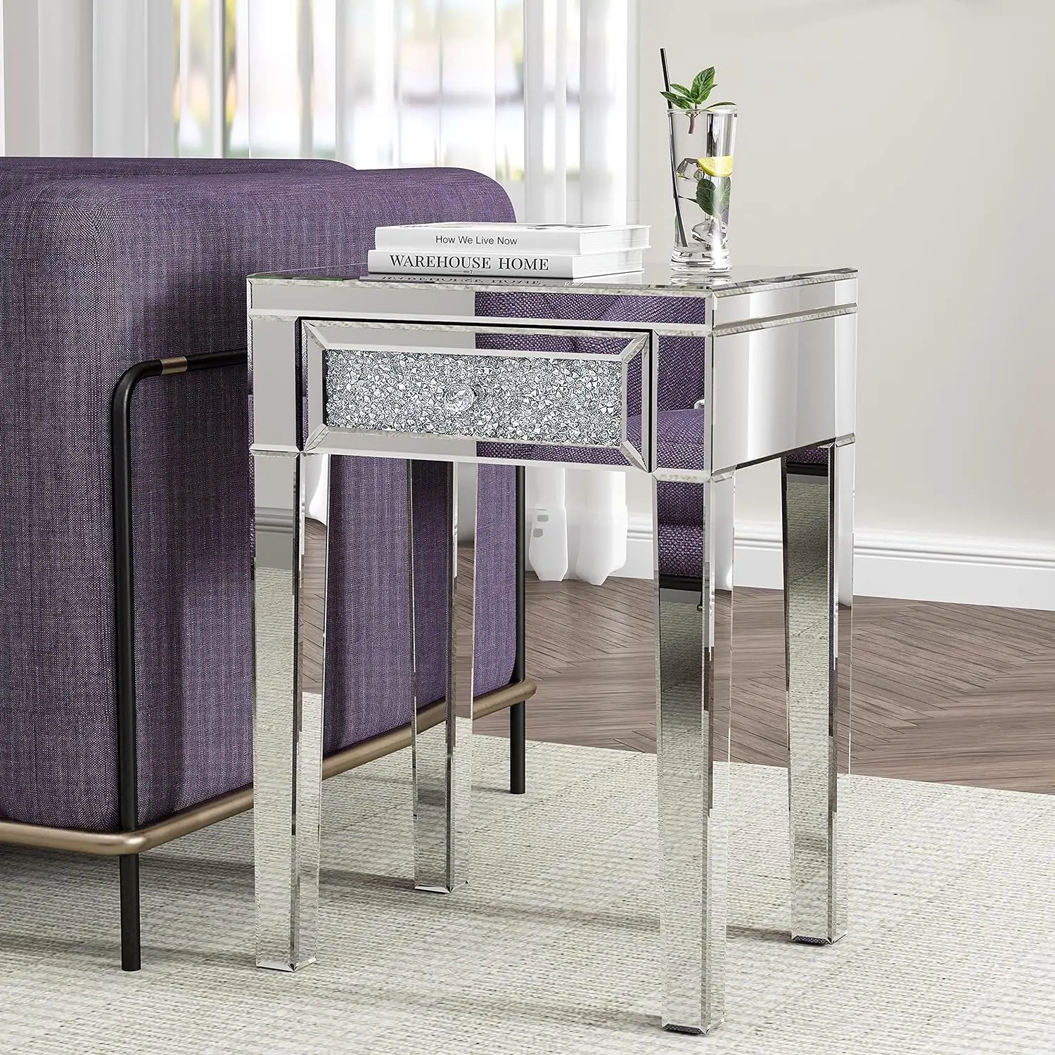 

Modern coffee table with 1 drawer storage and broken diamond decoration