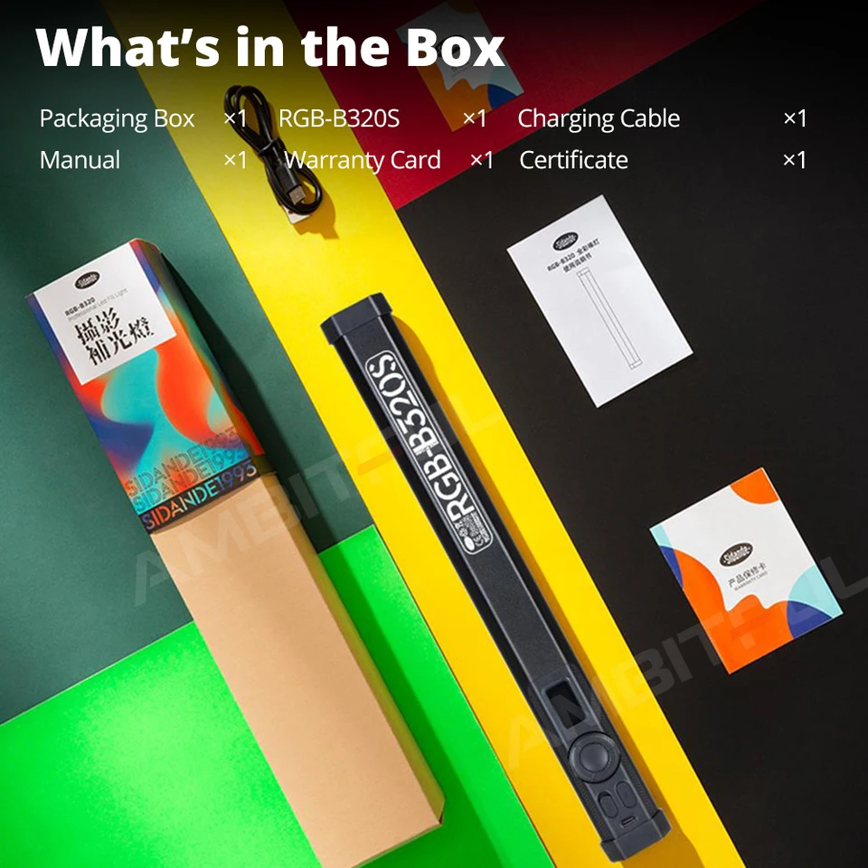 SIDANDE B320S RGB LED Video Stick Tube Light 2500K-9900K Mini Stick Photography Lighting for Photography Studio