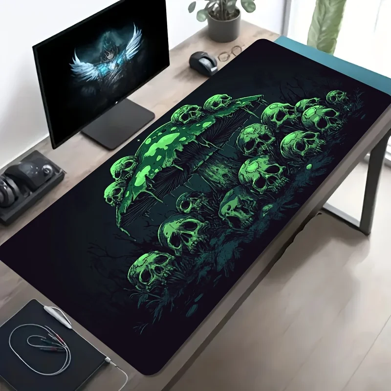 

Skull Mushroom Dark Green Extended Gaming Mouse Pad Non-Slip Rubber Desk Mat for Office PC