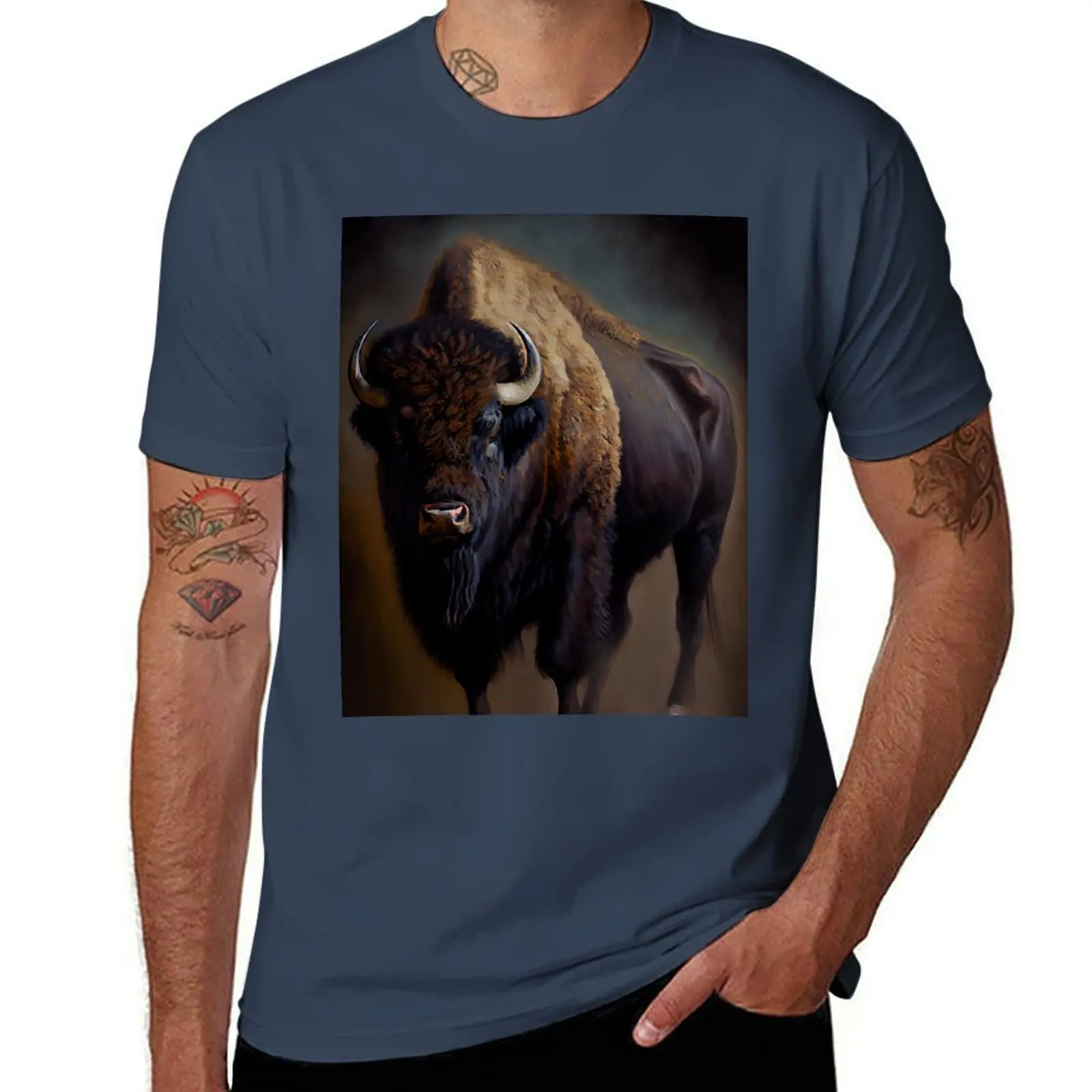 

American Bison - Oil Paint T-Shirt man t shirt heavy cotton black cotton t-shirt plain for man package T-Shirt