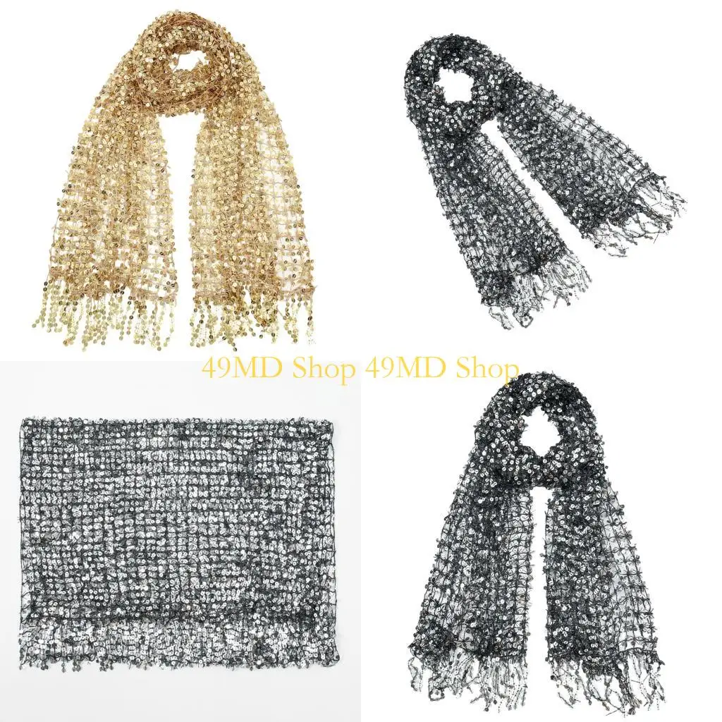 

49MD Elegant Sequined Bridal Scarf With Tassels For Wedding Party Evening Dance