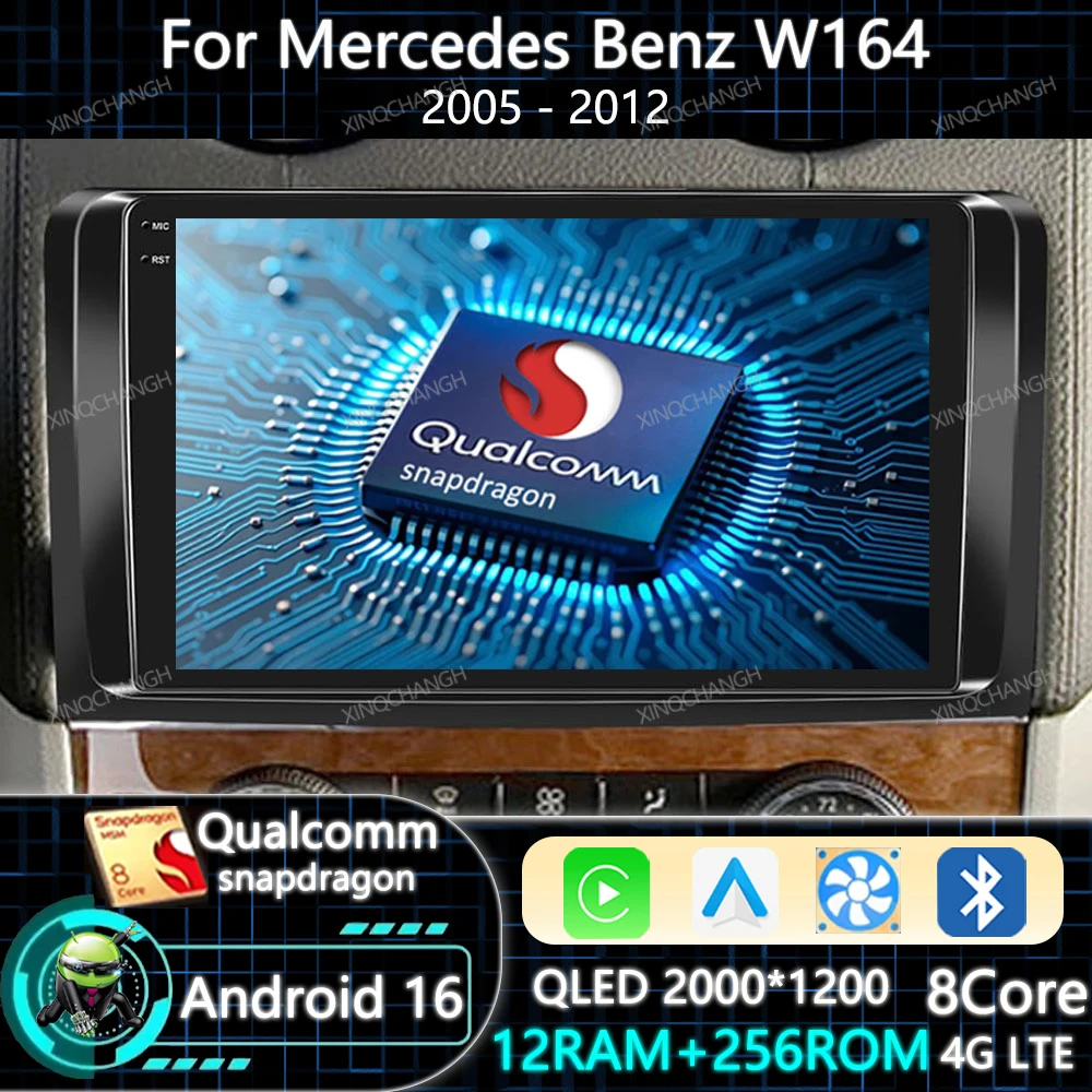 Android 16 Car Radio For Mercedes Benz GL ML W164 ML350 ML500 X164 GL35 GL45 2005 - 2012 Head Unit QLED Multimedia Video Player
