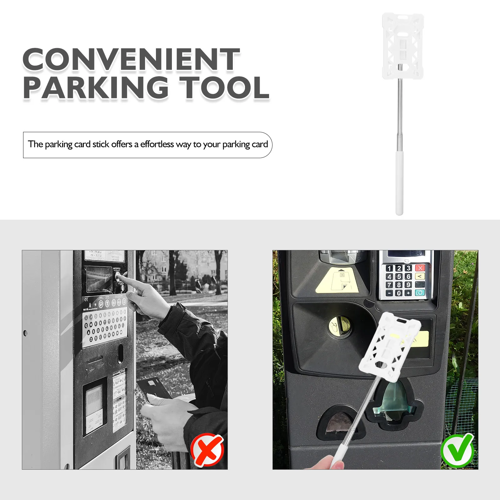 Telescopic Parking Payment Rod with Magnetic Base Heavy Duty Car Parking Toll Swiping Stick for Garage Gate Entry Card Grabber