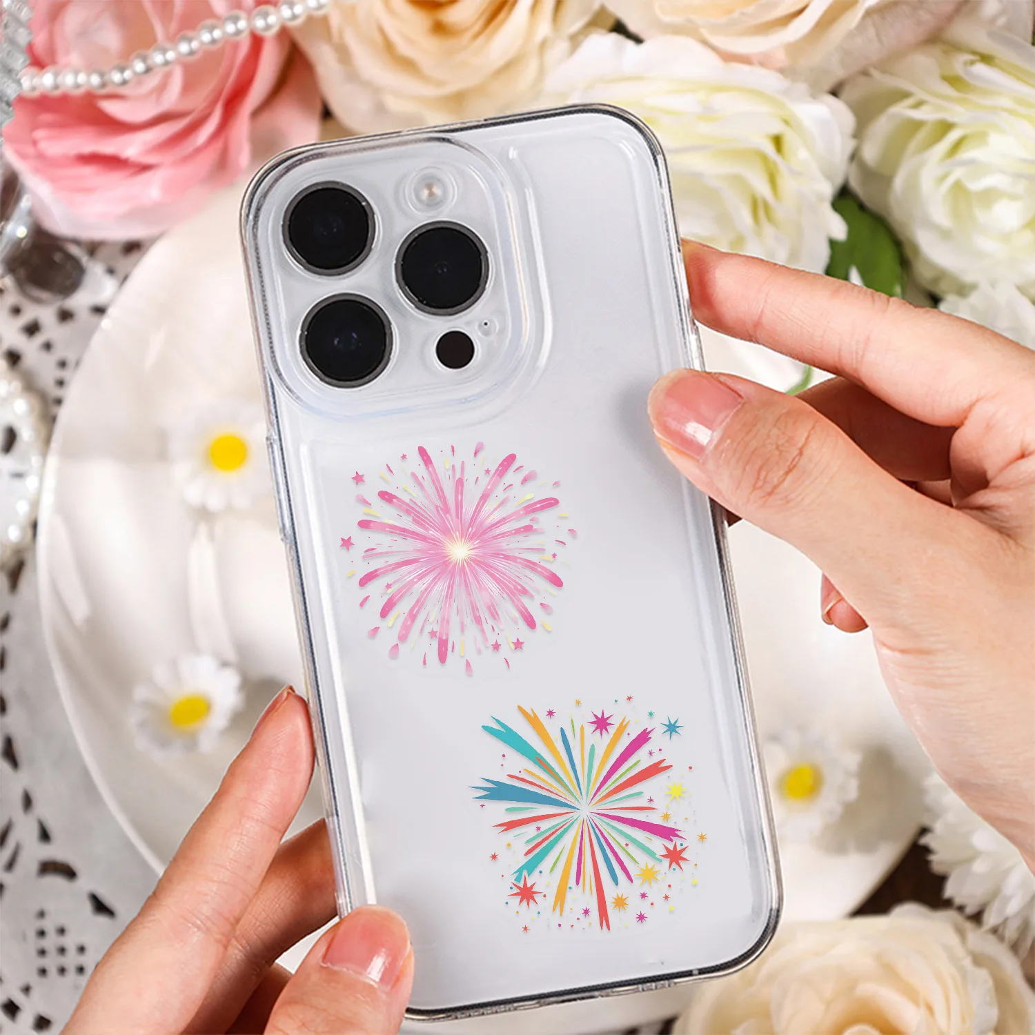 50 creative fireworks cartoon stickers transparent pet stickers decorative holiday party hand account refrigerator