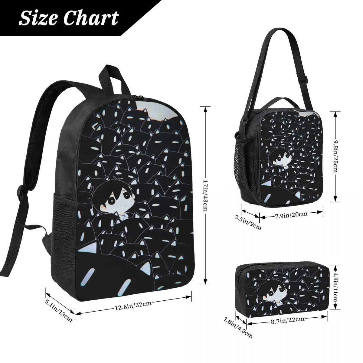 3Pcs Omori Backpack Set for Children Pencil Boxes Bookbag Sets with Lunch Box For School Students Knapsack