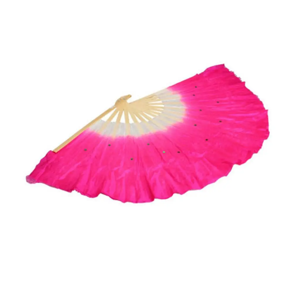 

Circle Silk Bamboo Party Supplies Chinese Folk Art Rose Silk Veil Fan Short Bellydance Fan Yangko Dance Fan Belly Dance Fans