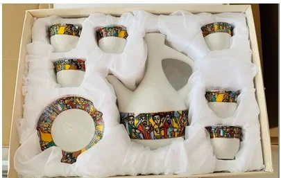 ethiopian eritrean coffee cups edition full set 13pcs comes with 6 cups 6 saucer coffee and sugar+milk pot