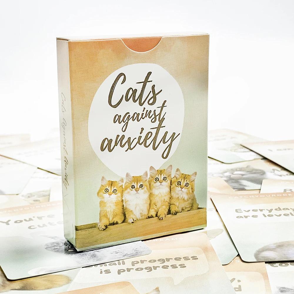 Cartes de jeu Cats Against Anxiety, 50 cartes pour l'estime de soi et le stress, outil de relaxation et de soulagement du stress avec illustrations félines