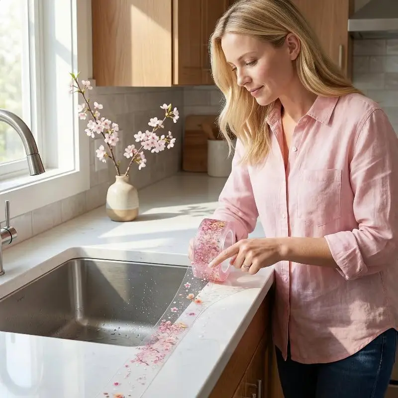 Transparent Printed Anti-mildew And Waterproof Tape, For Sealing Gaps In Kitchen Stoves, Bathroom Toilets, And Wall Corners