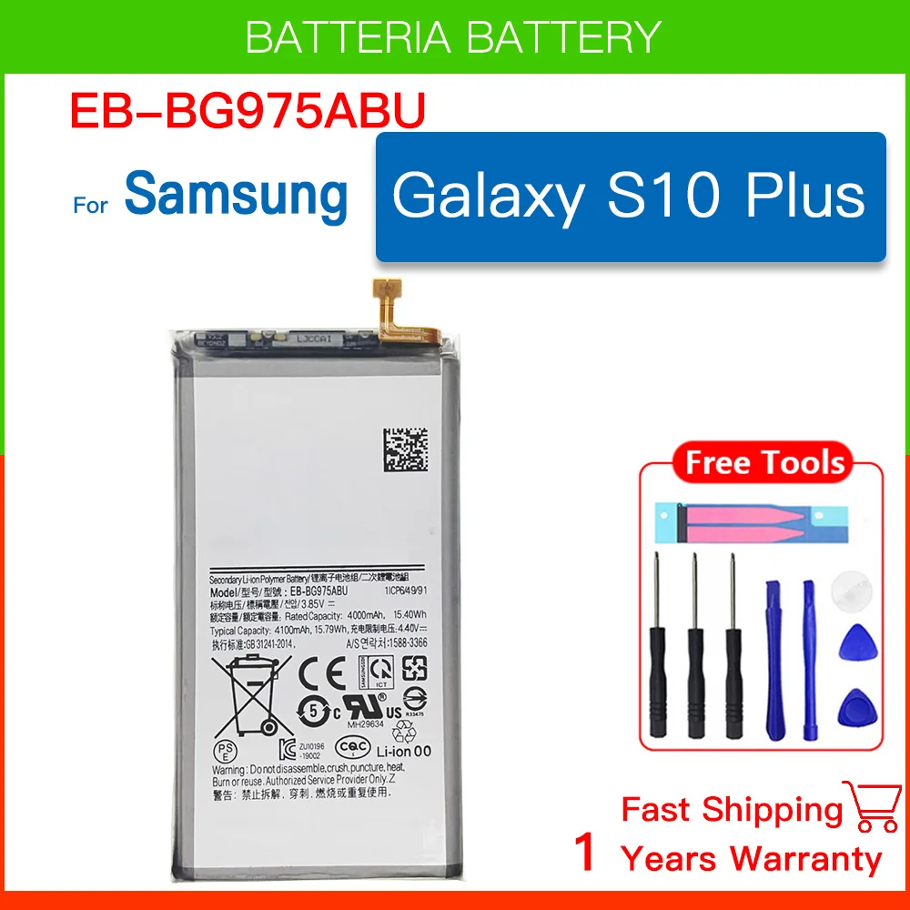 EB-BG975ABU 4100mAh Battery For Samsung Galaxy S10 Plus S10+ S10 Plus SM-G975F/DS SM-G975U/W G975 G975F G975U S10Plus Batteria