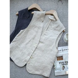 Sleeveless Vest for Women Tops Cotton Single Breasted Korean Fashion Solid Casual Loose Tanks V-neck Cardigans Women Clothing