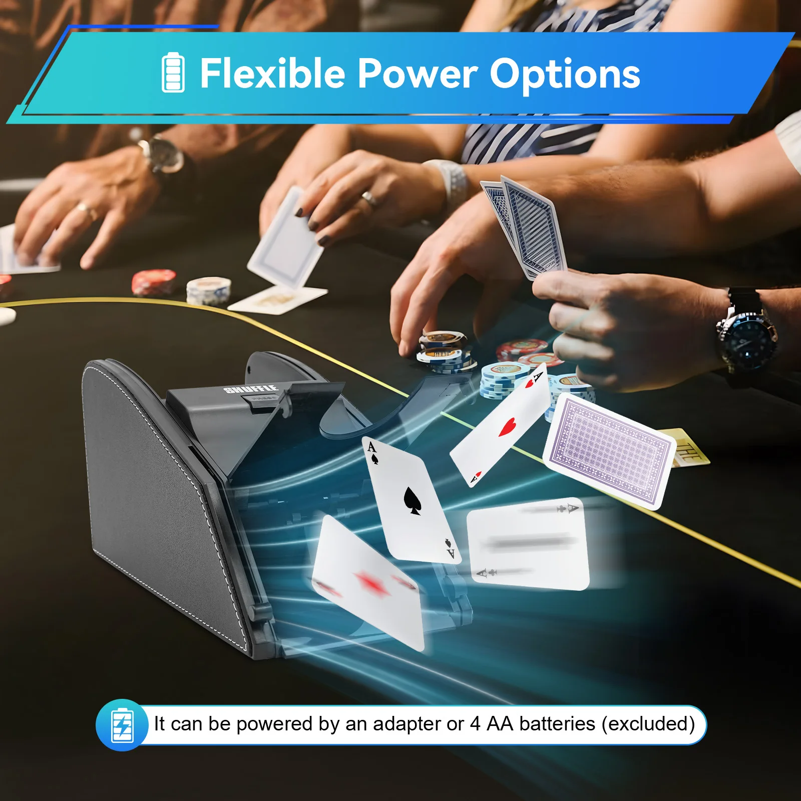 Durable Leather Plastic Card Shuffler 1-2 Decks Quiet Operation For Poker Players Family Parties Bridge Games