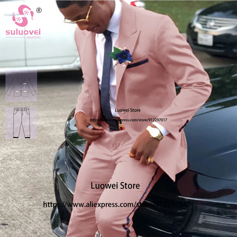 (Customized Size Color) African Grooms Wedding Suits For Men Slim Fit 2 Piece Pants Set Dinner Tuxedos Terno Masculinos Completo