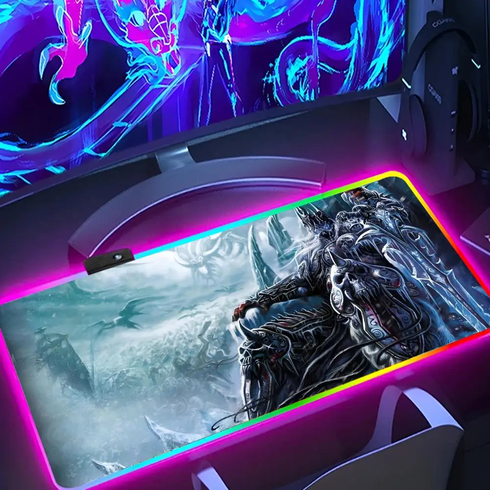 Lich King Mouse Pad Large RGB Mouse Pad XXL LED Mouse Mat Japan Mousepads Table Pads Keyboard Mats Desk Rug With Backlit