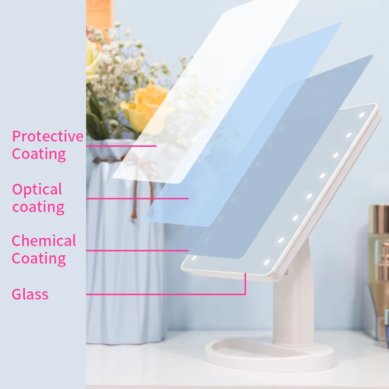 مرآة مكياج سطح المكتب مع أضواء 16 LED تعمل باللمس يعتم مرآة مكتب طاقة مرنة بواسطة بطارية أو USB محمولة للمنزل والسفر #2