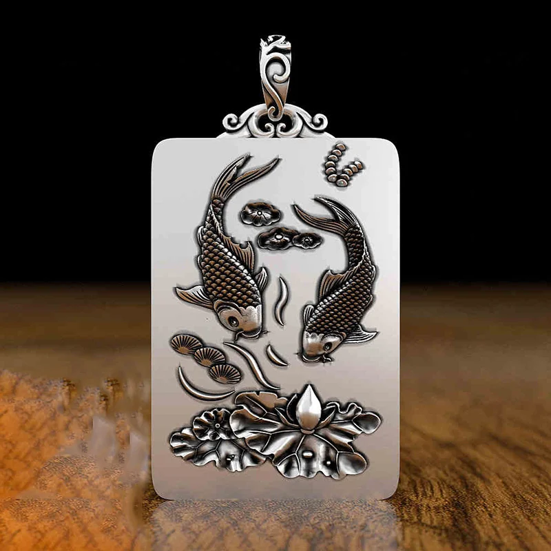 

Ретро рельефное ожерелье в виде рыбы лотоса, мужской свитер, цепочка, украшения, подвеска в виде карты безопасности на удачу для мужчин, ювелирные изделия