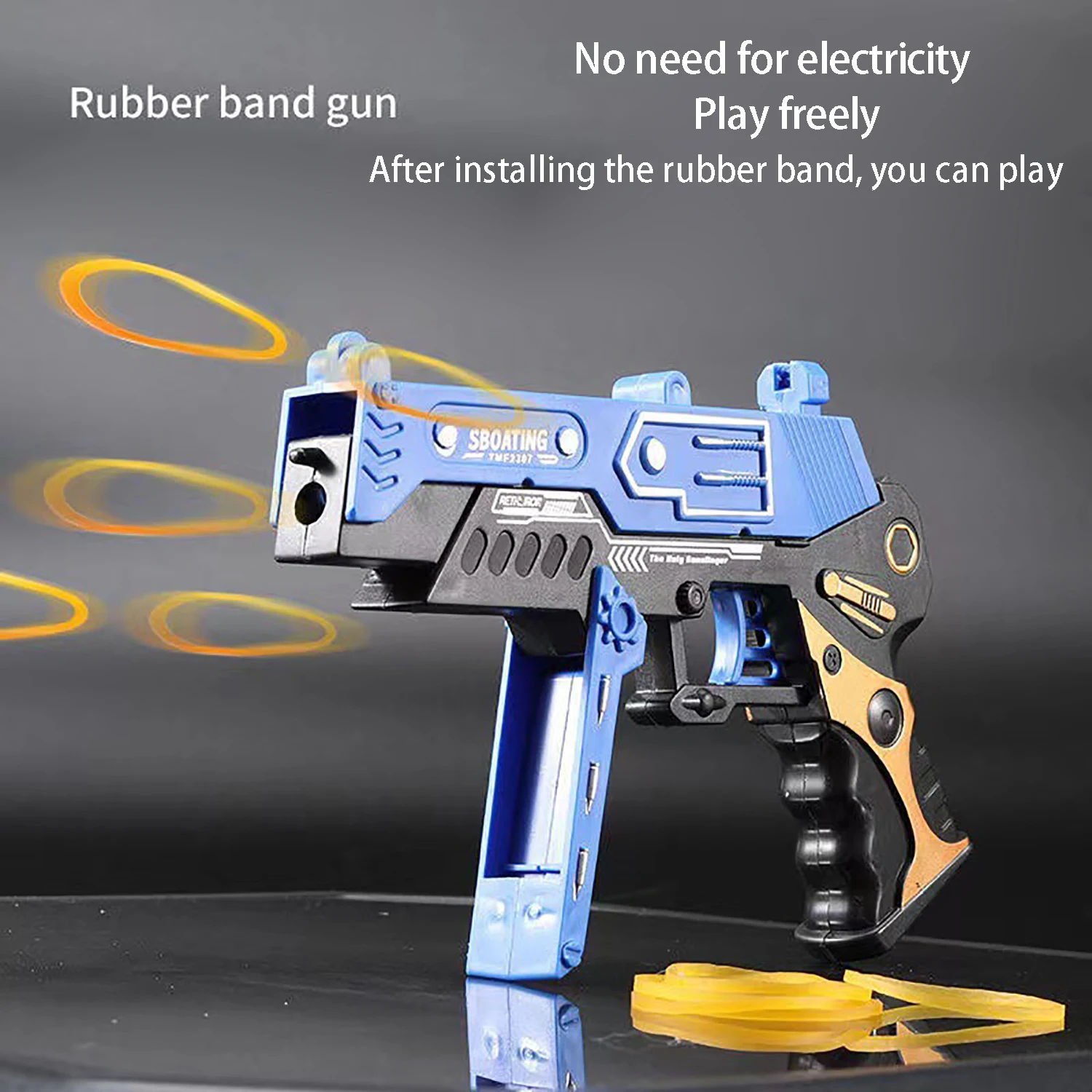 Foldable rubber band gun launcher, continuous firing, children's battle soft ammunition toy with 60pcs rubber bands as a gift