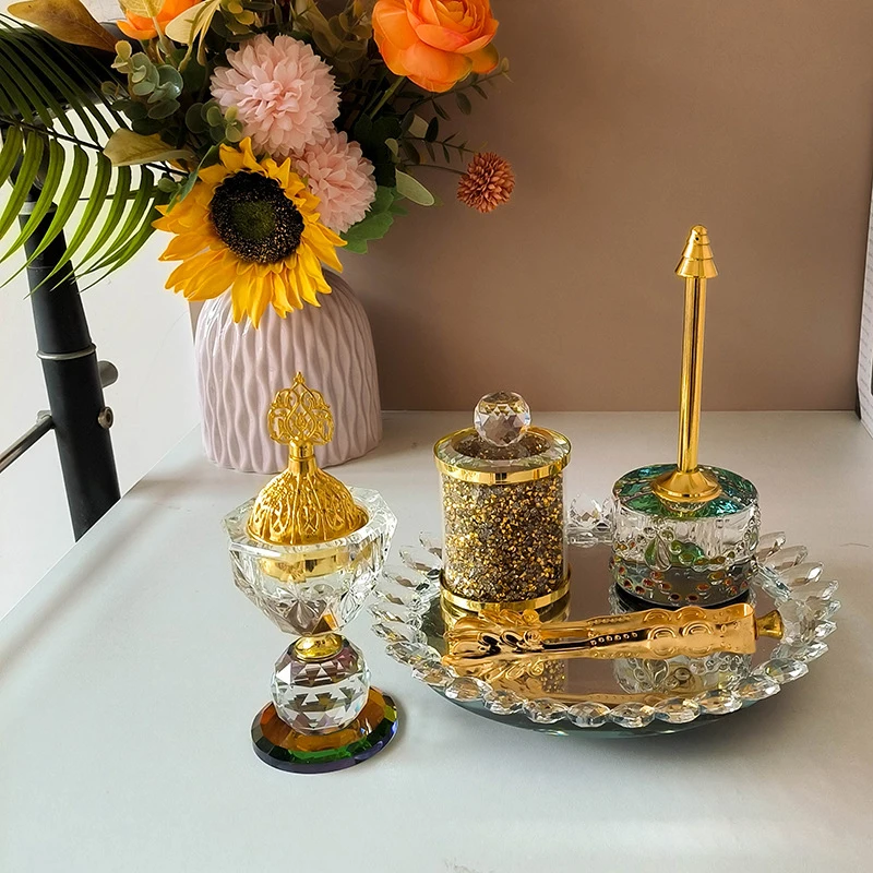 مبخرة كريستالية 5 في 1 في المملكة العربية السعودية مع مشبك بخور طبق فاكهة زجاجي عالي الجودة لزينة ديكور المنزل #2
