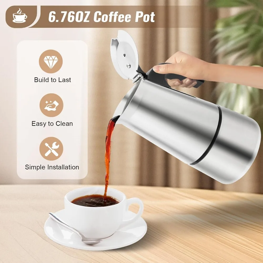 

Pot Stainless Steel Coffee Pot Stovetop Espresso Maker Percolator Italian Coffee Maker 200ml/7oz/4 Cup W/Electric Stove (4 Cup)