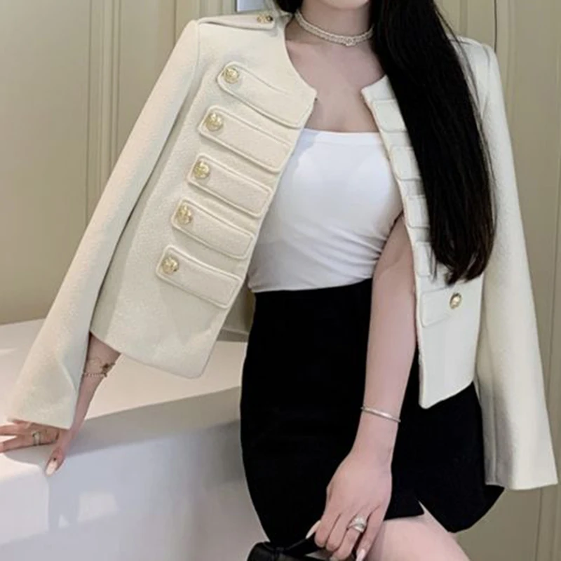 French court double breasted coat for women\'s autumn haute couture fashion round neck top  women clothing