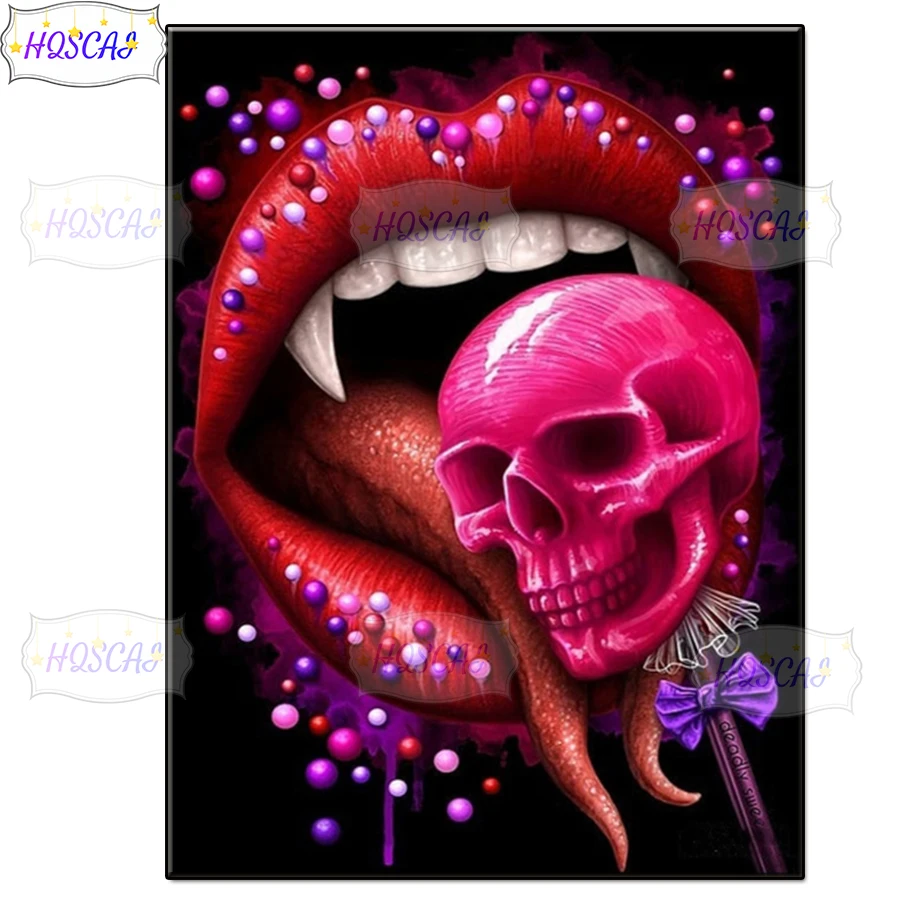 5D DIY Red lips, skull Diamond Painting Full Square round diamond stitch cross Home Decoration Embroidery Handcraft Art Kits