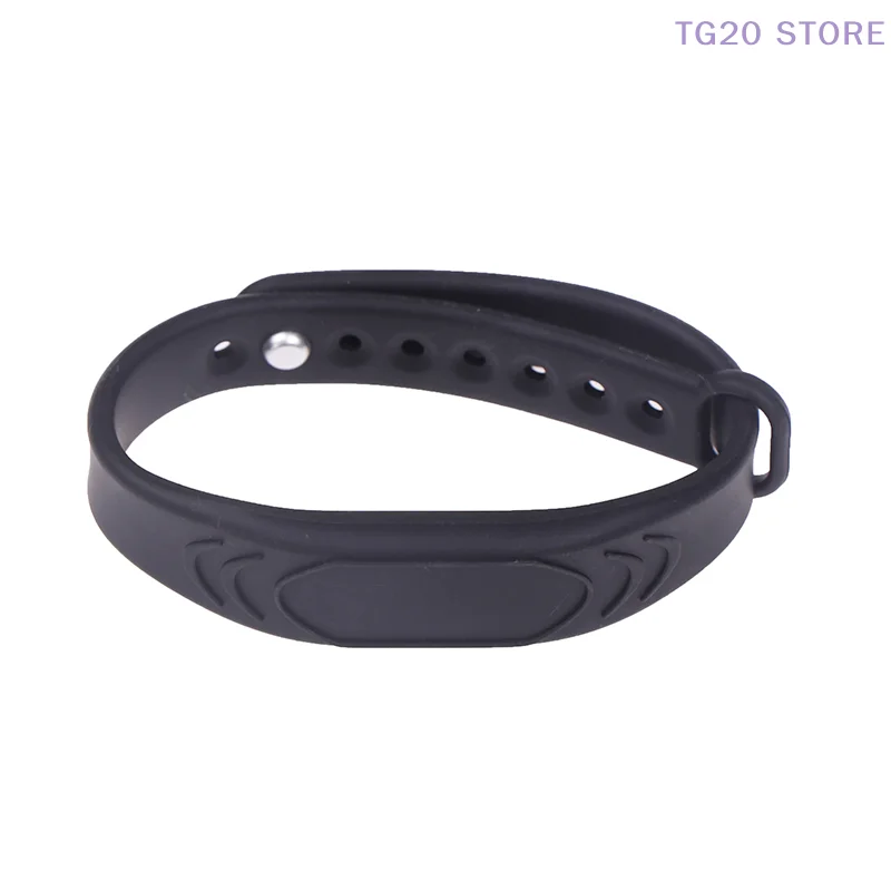 125KHz/13.56MHz 14443A IC Chip Silicone RFID Pulseira Ajustável Preto Puro Pulseira À Prova D 'Água
