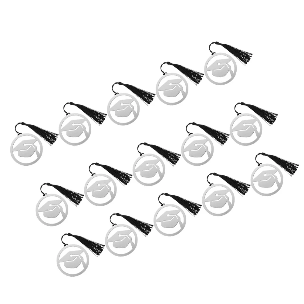 15 szt. Metalowe zakładki do książek w kształcie kapelusza absolwenta z frędzlem, kreatywne znaczniki stron, prezenty dla studentów, absolwentów, czytelników i pisarzy.