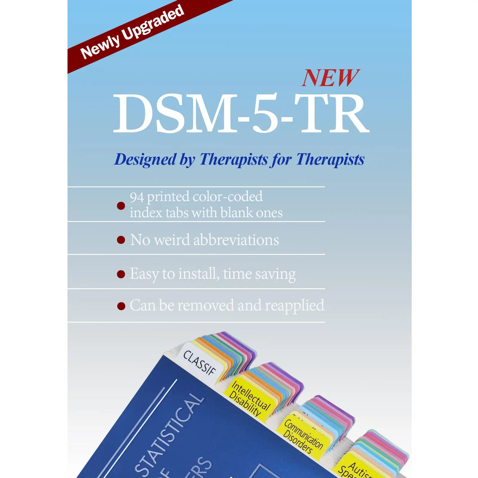 100-Pack Colorful & Laminated Dsm-5-Tr Tabs With Alignment Guide And Disorder Descriptions - Essential For Mental Health