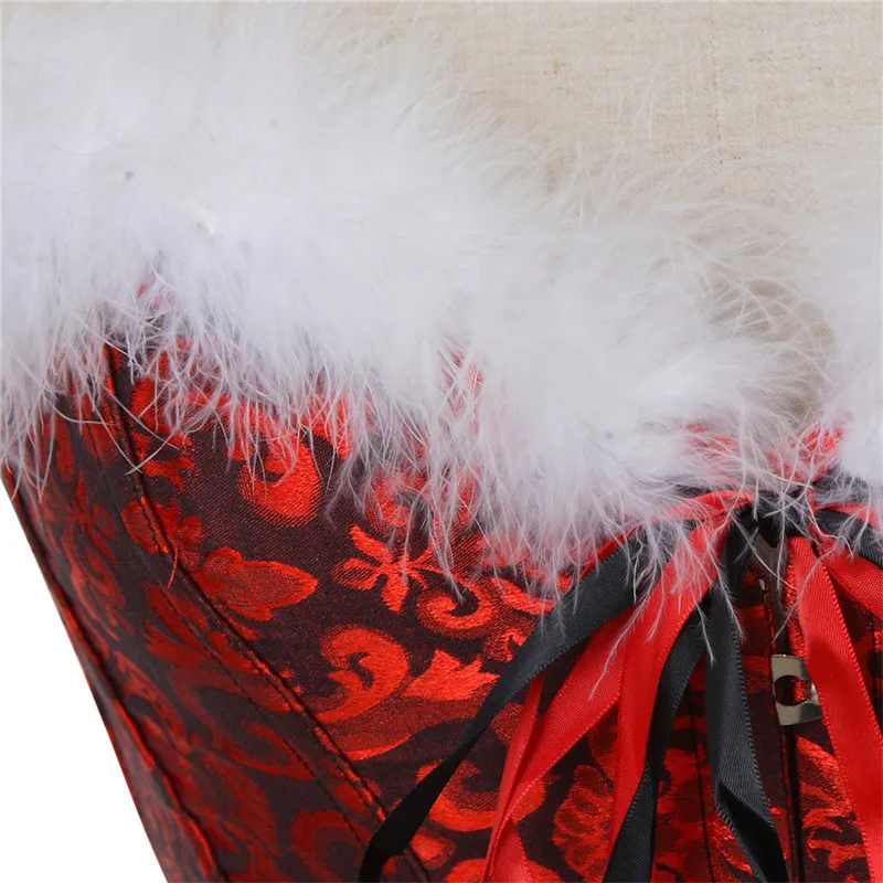 Christmas Santa Corsets and Bustiers Top Shapewear Lingerie Burlesque Feather Corselet Plus Size Overbust Women\'s Sexy Corset