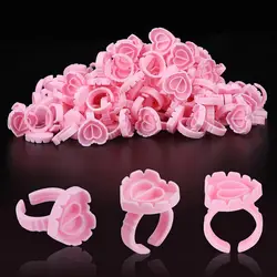 100 PCS Disposable Heart-shaped Plastic Glue Ring Cup Eyelash Extension Tattoo Pigment Holder Pallet Lash Makeup Supplies Tools