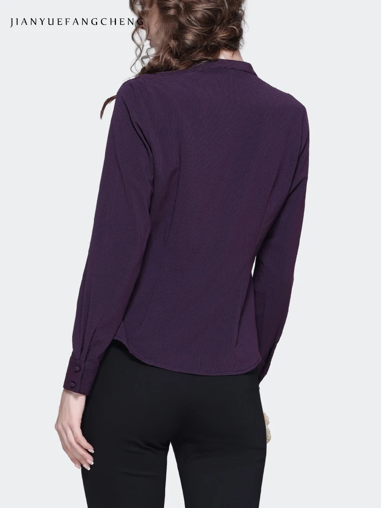 2023 autunno nuove donne che allungano la camicia a maglia viola irregolare manica lunga con scollo a v elegante Slim Cinch vita a righe top