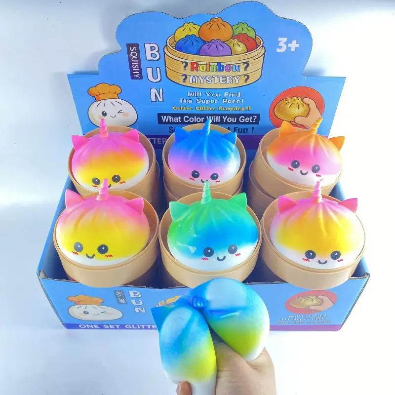 Rainbow Dumpling  Stress Balls Sensory Toys Simulation Food  Bun With Steamer Squeeze Toy Fans Gift