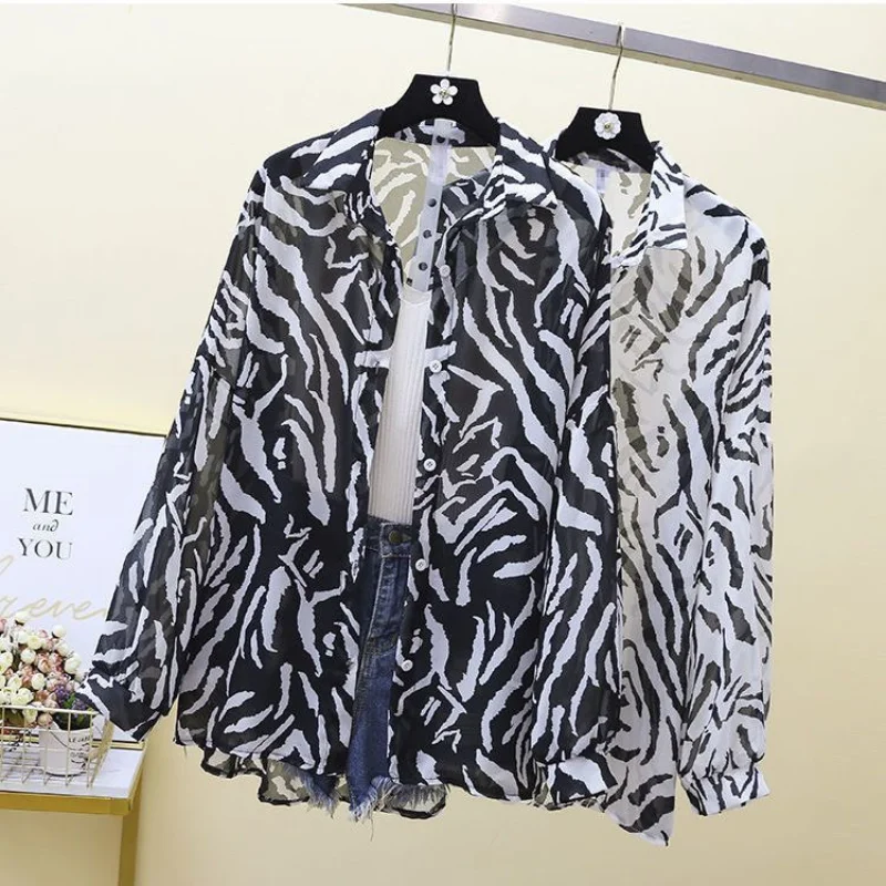 

2023 New Summer Fashion Simple Casual Loose Collar Leopard Print Thin Long Sleeve Sunscreen Comfortable Versatile Shirt